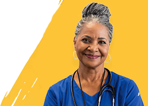 Smiling nurse educator on yellow background